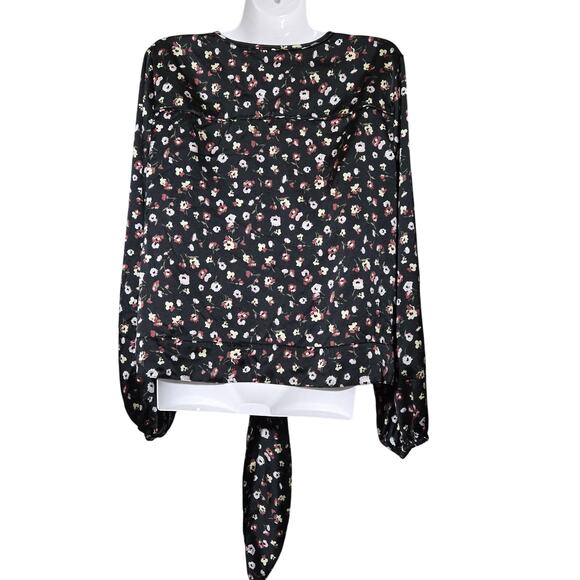 Abercrombie & Fitch Women's XL Y2K Style Chic Floral Ruche Satin Blouse Black - Picture 4 of 9